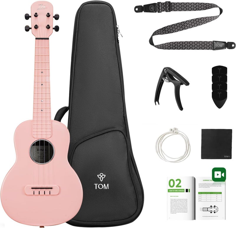 TOM 23" Carbon Fiber Concert Ukulele – Upgraded Ukelele Kit with Quick Locking Strap, Waterproof, Ultra-Lightweight (1.25 lbs), Ideal for Beginners, Professionals & Outdoor Adventures (Pink) - Image 1